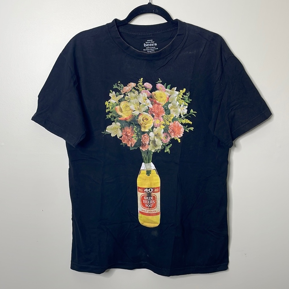 Men’s graphic tee shirt short sleeve 40 beer floral